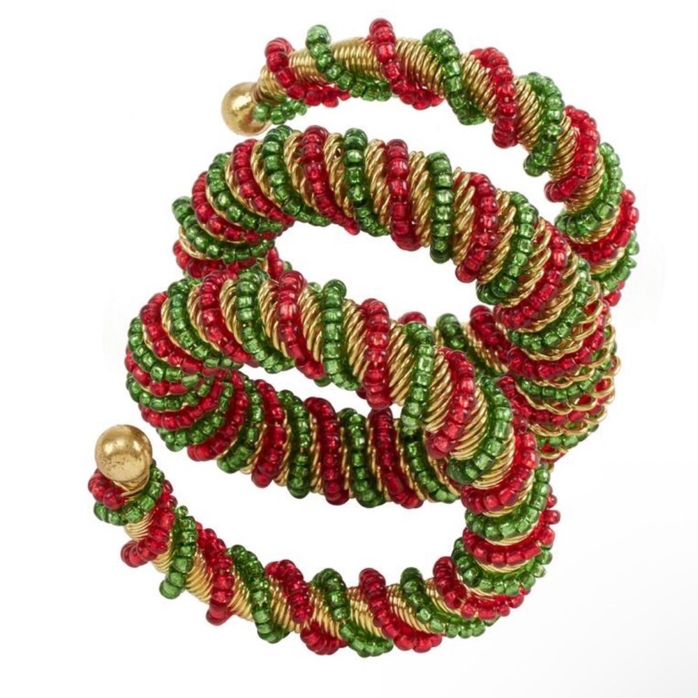 Spiral Napkin Ring Holders Set of 4 Red gold & green holiday christmas decor new
